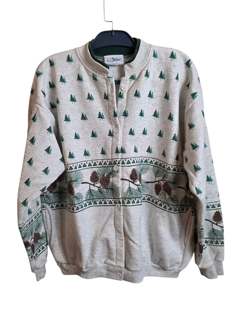 Artisans Southern Designs Pine Tree Pinecone Cardigan Sweatshirt Jacket Large - Picture 2 of 16